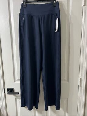 Athleta Venice Navy Wide-Leg Track Pants with Zip Pocket